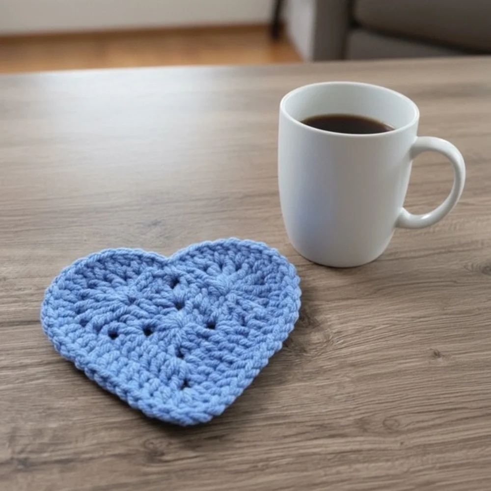 Blue Heart Crochet Coaster